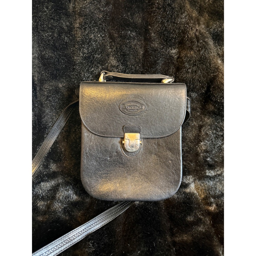 Vintage Oroton Australia Black Leather Crossbody Satchel Bag Gold Hardware
